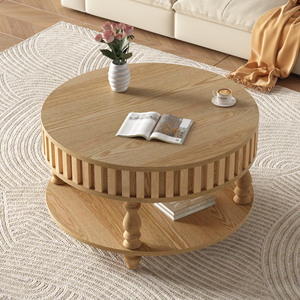 Mesa de Centro Moderna OE HOME con Acabado de Madera Natural, Tapa Abatible y Patas de Madera Sólida para Sala de Estar - Product Image 3