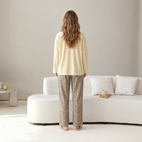 Ensemble de vêtements de nuit et de détente pour femmes en coton modal à carreaux, coupe ample, 2 pièces, faible MOQ