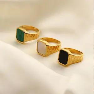 Anillos de piedra de malaquita verde, piedra Angular rectangular Bohemia para verano