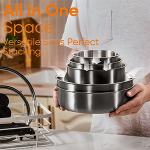 Ensemble de casseroles en acier inoxydable de haute qualité à 3 couches avec couvercles en verre, adaptées aux cuisinières à gaz et à induction, en acier inoxydable triple couche - Product Image 6