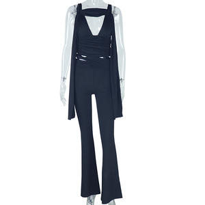 Viviblook Z316ST04 Ensemble décontracté pour femme, sexy, couleur unie, haut court sans manches, pantalon, ensemble deux pièces - Product Image 3