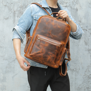 Custom Personalized Vintage Multifunction <b>Men</b> Genuine <b>Leather</b> Waterproof High Quality Travel Laptop <b>Backpack</b> - Product Image 2