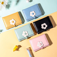 Dompet Lipat Wanita PU Hadiah Pendek Lucu Kecil Motif Bunga Segar Gaya Korea Populer di Internet Dompet Koin Dropshipping