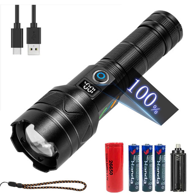Spotlight Long-Range Torch Xhp90 Waterproof Zoomable Flash Light Linternas Led Alta Potencia Rechargeable Flashlight