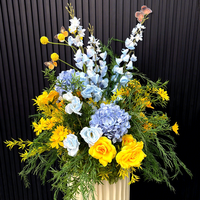Ensemble de fleurs artisanales en soie bleu et jaune, durable, pour décoration suspendue ou au sol, toile de fond de mariage, fête d'anniversaire, vitrine extérieure, événement
