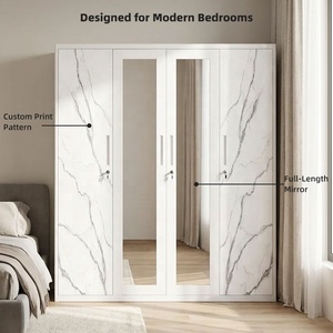 Prix de gros Almirah Rangement <span class=keywords><strong>Chambre</strong></span> à coucher Meubles de mode Design Couleur 4 portes Penderies en acier à impression populaire Placards en métal - Product Image 4