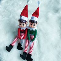 Figurine de Noël Elfe Vert Festif 40cm, Poupée en Peluche Assise avec Jambes Rayées pour Décoration Maison, Étagère, Fenêtre, Fête