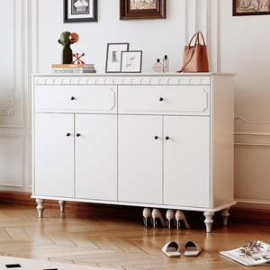 <span class=keywords><strong>Scarpiera</strong></span> in Legno Bianco Stile Francese con Ante a Pannello Incassate e Modanature Decorative - Mobili per Ingresso all'Ingrosso - Product Image 4