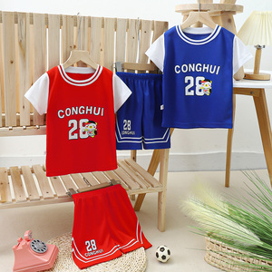 Nouvel ensemble de sport décontracté d'été pour garçons, style basketball, deux pièces à manches courtes pour enfants - Product Image 6
