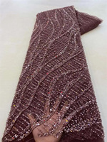 Nouvelle Tendance : Tissu en Dentelle Perlée Brodé de Perles et de Paillettes, Tissu de Mariage en Dentelle à Rayures