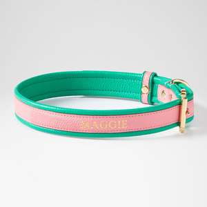 Venta caliente <span class=keywords><strong>Collar</strong></span> de perro personalizado Nombre bordado personalizado <span class=keywords><strong>Collar</strong></span> de cuero de dos tonos para mascotas con herrajes dorados para perros pequeños y medianos - Product Image 2