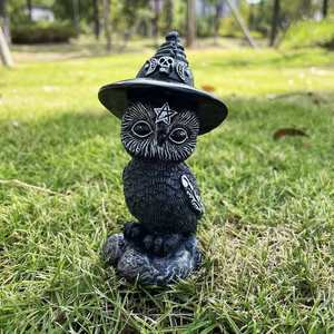 Statuetta di <span class=keywords><strong>Gufo</strong></span> Magico in Resina, Statua di Uccello Gotico per Stregoneria, Decorazione di Halloween, <span class=keywords><strong>Gufo</strong></span> Cornuto Occulto con Cappello da Mago - Product Image 2