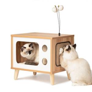 Muebles para gatos de lujo Casa de madera para gatos en forma de TV Animal sostenible Regalo perfecto Mascotas pequeñas - Product Image 3