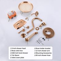 Système de douche à effet pluie antique de 9 pouces avec robinet à poignée unique, massage, or rose, 3 voies, en laiton, montage mural, déviateur, bec de baignoire