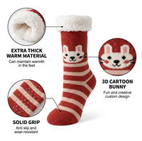 Chaussettes d'intérieur chaudes à rayures lapin, doublées en sherpa, écologiques, en tricot standard, pour femme