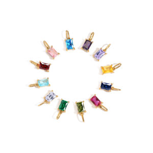 여성용 스테인레스 스틸 골드 도금 6*4mm 직사각형 펜던트 지르코니아 탄생석 매력 12 보석 발견 구성 요소 - Product Image 2