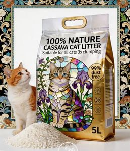 Litière pour chat en manioc OEM, écologique, biodégradable, à absorption rapide, sans poussière, fond antiadhésif, 5L - Product Image 1