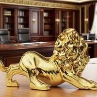 14 cm Roi Lion Élégant Animal Sculpture Or Argent Résine Artisanat pour Home Office Véhicule Tableau de Bord Décoration Unique Art Motif