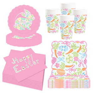 DAMAI Pink Green Bunny Paper Plates With Flowers Design Disposable Party Tableware Set for <b>Easter</b> Decor Supplies Serves 8 Pcs - Product Image 3