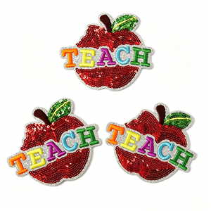 Patch brodé personnalisé <span class=keywords><strong>pomme</strong></span> rouge 3 pouces, patchs à sequins arc-en-ciel pour la Fête des Enseignants, applique scintillante thermocollante pour chapeaux et sacs - Product Image 4