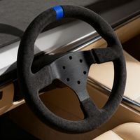 Commande en gros Volant en suède 330 mm avec rayons en aluminium brossé et marque de pointe bleue pour accessoires de karting et de simulation de course