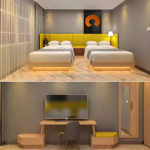 <b>Full</b> Modern 3 Star Hotel Bedroom Furniture <b>Sets</b> Custom Single Twin Wood <b>Bed</b> Frame With Nightstands Wardrobe Desk Chair & TV Unit - Product Image 2