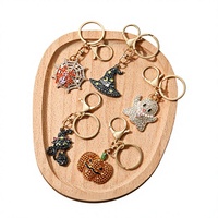Porte-clés Halloween entièrement orné de diamants, design créatif citrouille et fantôme, style rétro américain, en zinc – Best-seller transfrontalier