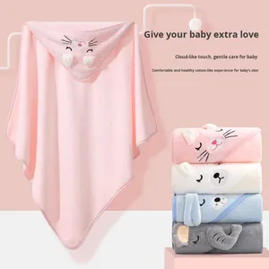<span class=keywords><strong>Accappatoio</strong></span> per Bambini in Pile Corallo Assorbente con Cappuccio Ricamato, Mantella da Bagno Cartoon, Fascia Avvolgente per Neonati - Product Image 4