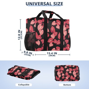 Red Anthurium Flower Hawaii Print Large Canvas <b>Dust</b> <b>Bag</b> <b>Handbag</b> Wide-open Clothes Storage Laundry Basket with Mesh Pocket - Product Image 3