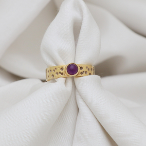 Elegant Vintage <b>Boho</b> <b>Ring</b> for Women Handcrafted Brass with Gold-Plated Amethyst Gemstone Statement Jewelry for Weddings Parties - Product Image 3
