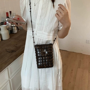 Popular Women Coconut Shell <strong>Mobile</strong> Phone <strong>Bag</strong> Coin Purse Hand Woven <strong>Ethnic</strong> Style Crossbody <strong>Bag</strong> - Product Image 2