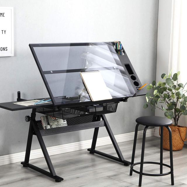 School Furniture Angle Height Adjustable Glass Desktop Architectural Engineering Student Drawing Drafting Table