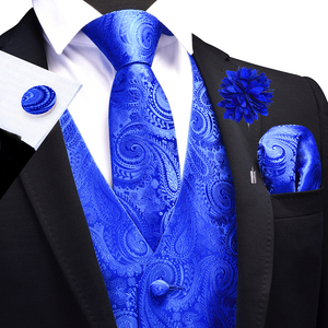 Gilet formale da uomo 7-in-1 Set gilet Business classico con cravatta a farfalla <span class=keywords><strong>e</strong></span> spilla quadrata tascabile per abito da sposa smoking - Product Image 2