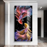 Koi Lucky fish 3d diamante cristallo porcellana pittura murale con cornice