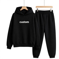 Ensemble de survêtement décontracté d'hiver grande taille en polyester/coton teint, respirant, tricoté, avec sweat à capuche et pantalon de survêtement épais personnalisé pour homme