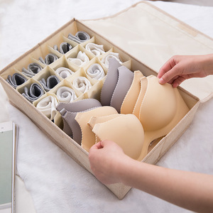 Foldable Cotton Linen Underwear <b>Storage</b> <b>Box</b> With Lid And Compartments Rectangle <b>Drawer</b> Style Clothing Organizer - Product Image 4