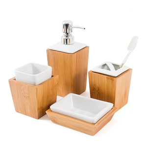 Customized Four Piece Ceramic Bathroom <b>Set</b> <b>Square</b> Hotel Toiletries Eco Friendly DJ0062 - Product Image 2