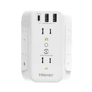 Outlet Extender USB Wall Charger Surge Protector Power Strip 6 Multiple outlets with 3 USB Charging Ports 3 Side Wall Adapter