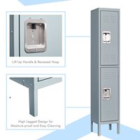 Casier à 2 niveaux en acier américain avec serrure à combinaison Armoire de rangement à 2 portes pour bureau, salle de sport, école, étudiant, mobilier scolaire