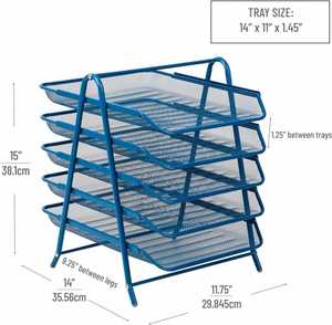 5 Tier <b>File</b> Tray Organizer Desk Paper <b>Document</b> Holder Desktop Storage for Office Home or School Organization Turquoise - Product Image 3