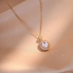 US Local <span class=keywords><strong>Stock</strong></span> Mujeres Luz Collar de lujo Cadena de acero inoxidable Moda Gota Zircon Diamante Collar brillante - Product Image 5