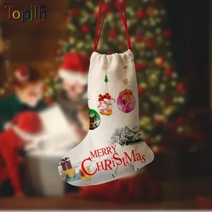 Wholesale custom blanks sublimation printing Gift Decoration Socks for Christmas with Linen Drawstring
