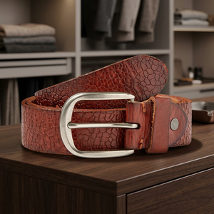 Ceinture formelle pour homme en cuir de vachette, boucle carrée à ardillon, boucle en acier, légère, imperméable, écologique, robuste, largeur 3,8 cm, BS - Product Image 1