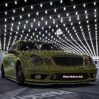 WRAPMASTER Battle Green 1.52*17m Film de protection de carrosserie de voiture auto-adhésif en vinyle PET PVC brillant changeant de couleur