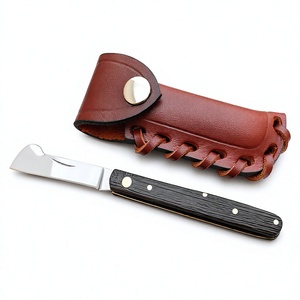 Cuchillo de acero inoxidable tipo Sheepsfoot con mango de madera y funda de cuero para acampar - Product Image 3
