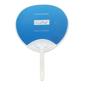 Éventail portable personnalisé avec logo imprimé, poignée en papier écologique et PP, idéal pour la publicité - Product Image 1