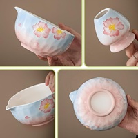 Ensemble de thé matcha en céramique Anji Newell Cherry Blossom, 9 pièces, style japonais, bol avec fouet en bambou et boîte cadeau pour la maison ou le bureau