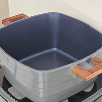 Ensemble de 15 ustensiles de cuisine classiques carrés antiadhésifs pour casserole à soupe antiadhésive Blue Diamond avec poignée en bakélite plaquée or et base à induction