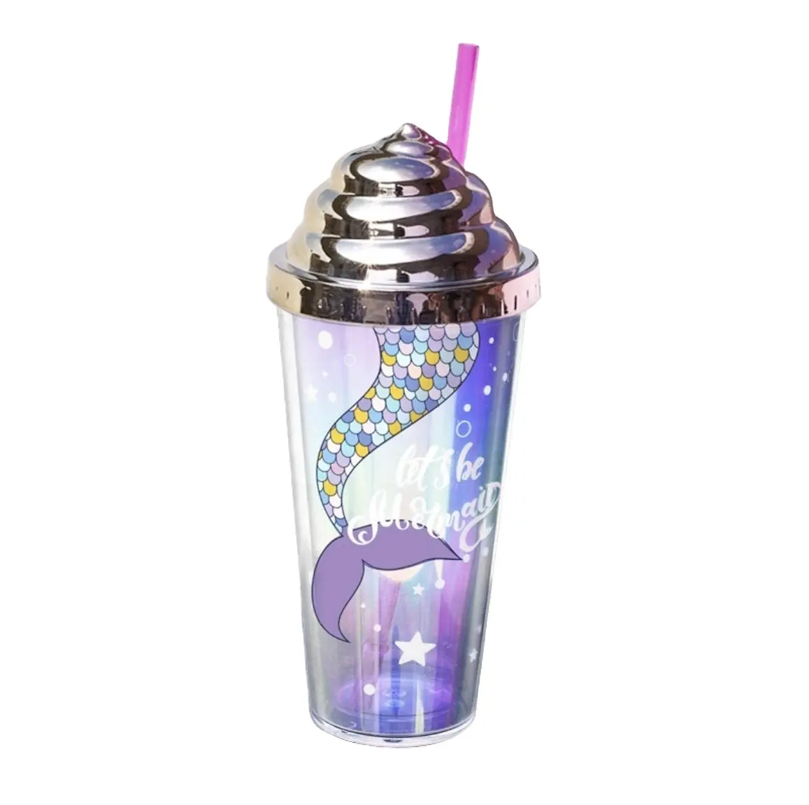 FREE SAMPLE custom party use ice cream shape 250ml insulated double wall plastic PP children's bottle water cup tumbler with
