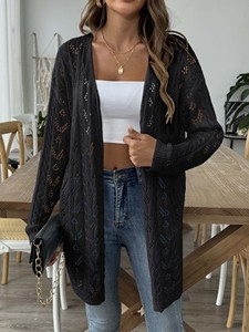 Suéter de punto para mujer personalizado de fábrica, diseño nuevo, fino, calado, con frente abierto, camisa de punto para dama, suéteres, cárdigans - Product Image 3
